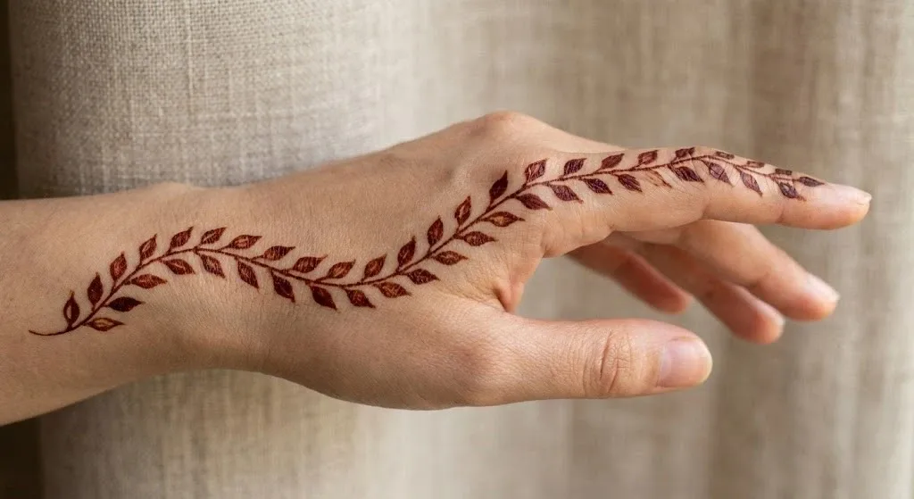 10 Simple Mehndi Designs for Beginners (That Look Professional) 3 mehndi designs The Single Finger Vine (Bel)